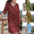 thumbnail image 4 of TNOBHG Soft Dress Women Dress Loose Three-quarter Sleeves Solid Color Lapel Knee Length Soft A-line Casual Spring Summer Midi Dress, 4 of 8
