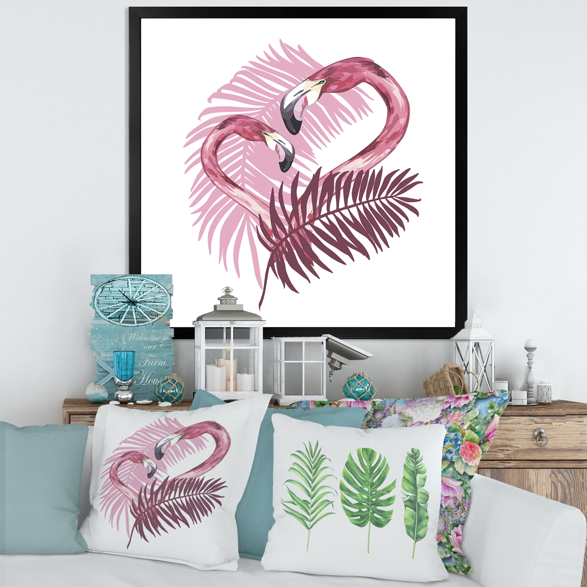 Designart 'Pink Flamingo In Tropical Summer II' Tropical Framed Art Print