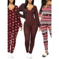 thumbnail image 6 of Women Sexy Deep V Neck Christmas Jumpsuit Long Sleeve One Piece Bodycon Rompers Overall Sleepwear, 6 of 7