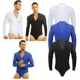 thumbnail image 3 of Linjinx Men's V-neck Shiny Rhinestones Latin Dance Shirt Unitard Bodysuit Leotard Ballroom Dance White M, 3 of 8