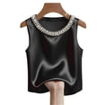 thumbnail image 5 of Tank Tops for Women Crew Neck Pearl Decor Satin Sleeveless Going Out Tops, 5 of 6