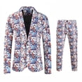 thumbnail image 3 of Traje navideño para hombre, 2 piezas, chaqueta de un botón, pantalones, blazer informal para hombre, conjunto con estampado divertido y feo de muñeco de nieve navideño, 3 of 5