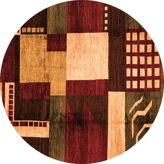 Ahgly Company Indoor Round Abstract Orange Modern Area Rugs, 8' Round