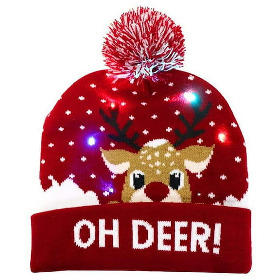 Light Up Christmas Hat with Christmas Deer Pattern Holiday Christmas Beanie Hats for Kids,Led Caps for Hiking,Skiing