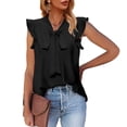 thumbnail image 2 of MESSUEN Sleeveless Shirts for Women Front Tie Top V-neck Flounce Tank Tops for Women Casual Solid Sleeveless Chiffon Blouses Ruffle Elegant Vest Women's Shirts Women Basic Tops Black L, 2 of 8