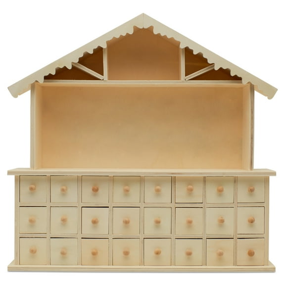 Woodpeckers Wooden Advent Calendar Empty DIY-Pre Assembled Empty Drawers Refillable Unfinished 15 x 14-1/4 Inch
