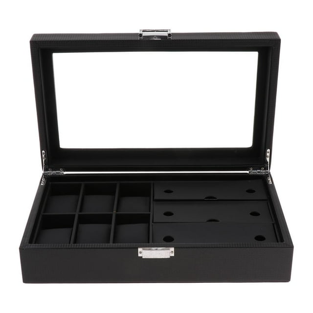 Estuche con Tapa Transparente para Gafas y Rejos, Joyerías de PU Cuero Negro Sunnimix Estuche de almacenamiento para relojes