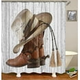 thumbnail image 3 of 4PCS/Set Western Texas Star on Rustic Panel Shower Curtain set, Vintage Country Wood Barn Plank Bathroom Decor, Fabric Bath Curtain Non-slip Bathroom Mat Bath Carpet Toilet Rug, Rusty Star, 3 of 7