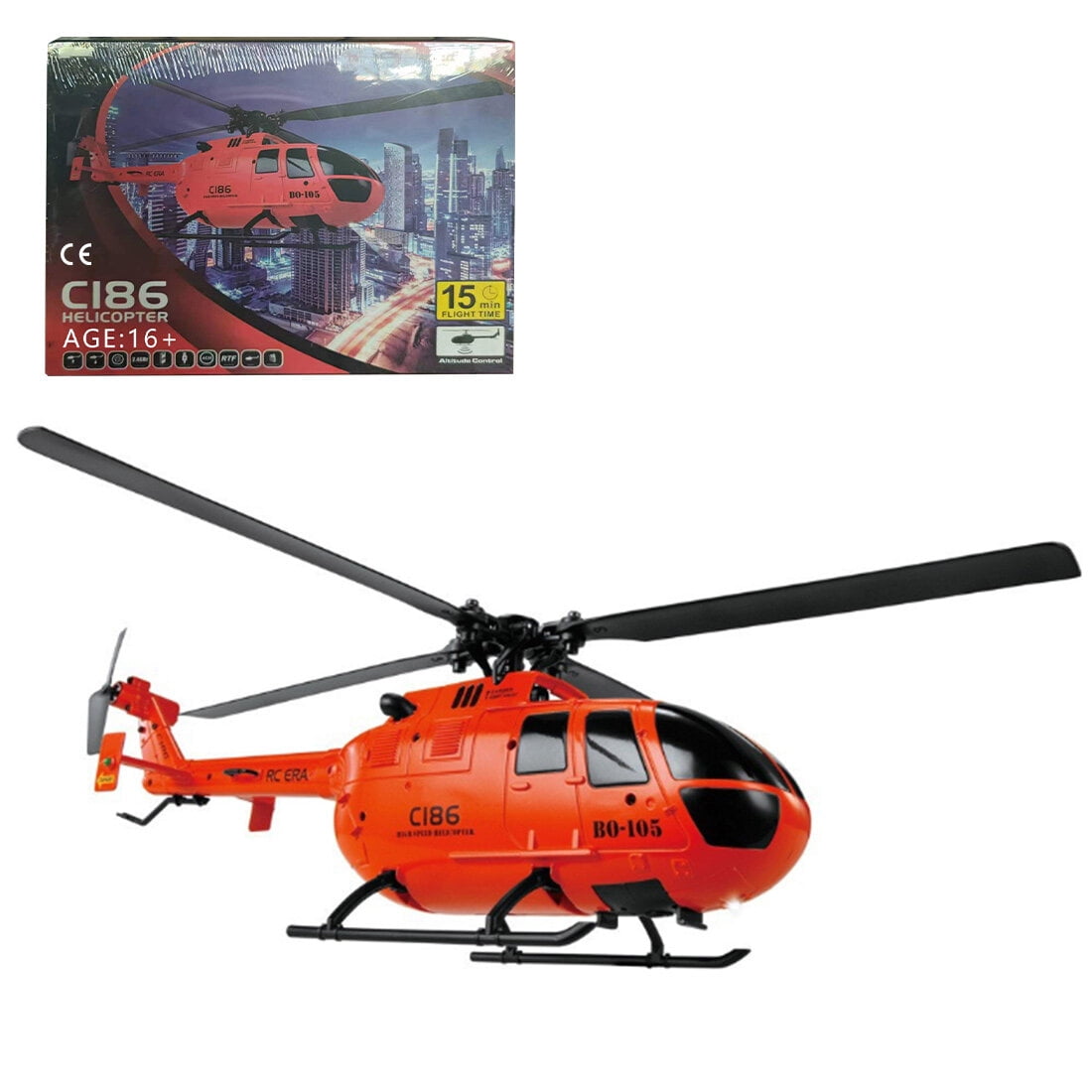 C186 BO105 RC Helicopter 2.4G 4CH Single Rotor 6-Axis Gyro RTF Flying Military Aircraft Model with Altitude Hold Optical Flow/ One-Key Takeoff for Adults & Teens