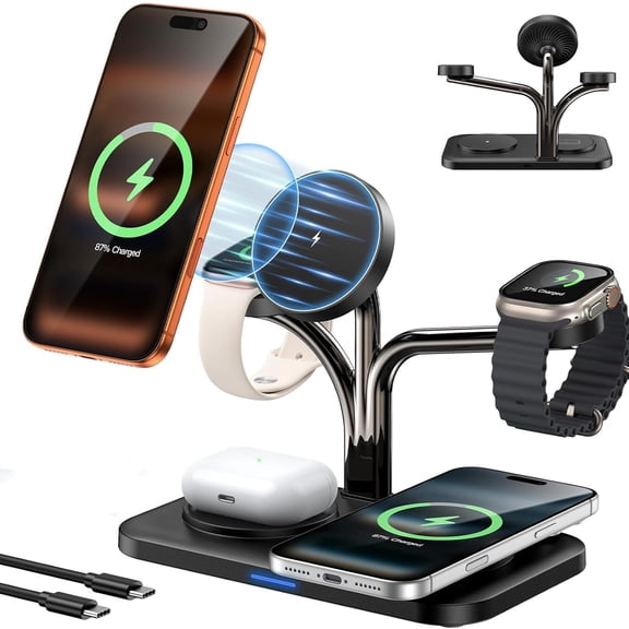Wireless Charging Station for Apple Multiple Devices, Dual Phone & Apple Watch Charger Stand, Fast Wireless Charger for MagSafe Charger for iPhone 17-12 Series, for Apple Watch & AirPods