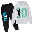 thumbnail image 5 of Conjunto de 2 piezas de sudaderas y leggings con capucha para niños y niñas, ropa deportiva informal blanca con estampado de Messi, ropa para niñas pequeñas, 2024, 5 of 5