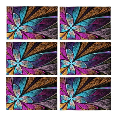 

MKHERT Vintage Beautiful Fractal Flower Pink in Blue Beige Placemats Table Mats for Dining Room Kitchen Table Decoration 12x18 inch Set of 6