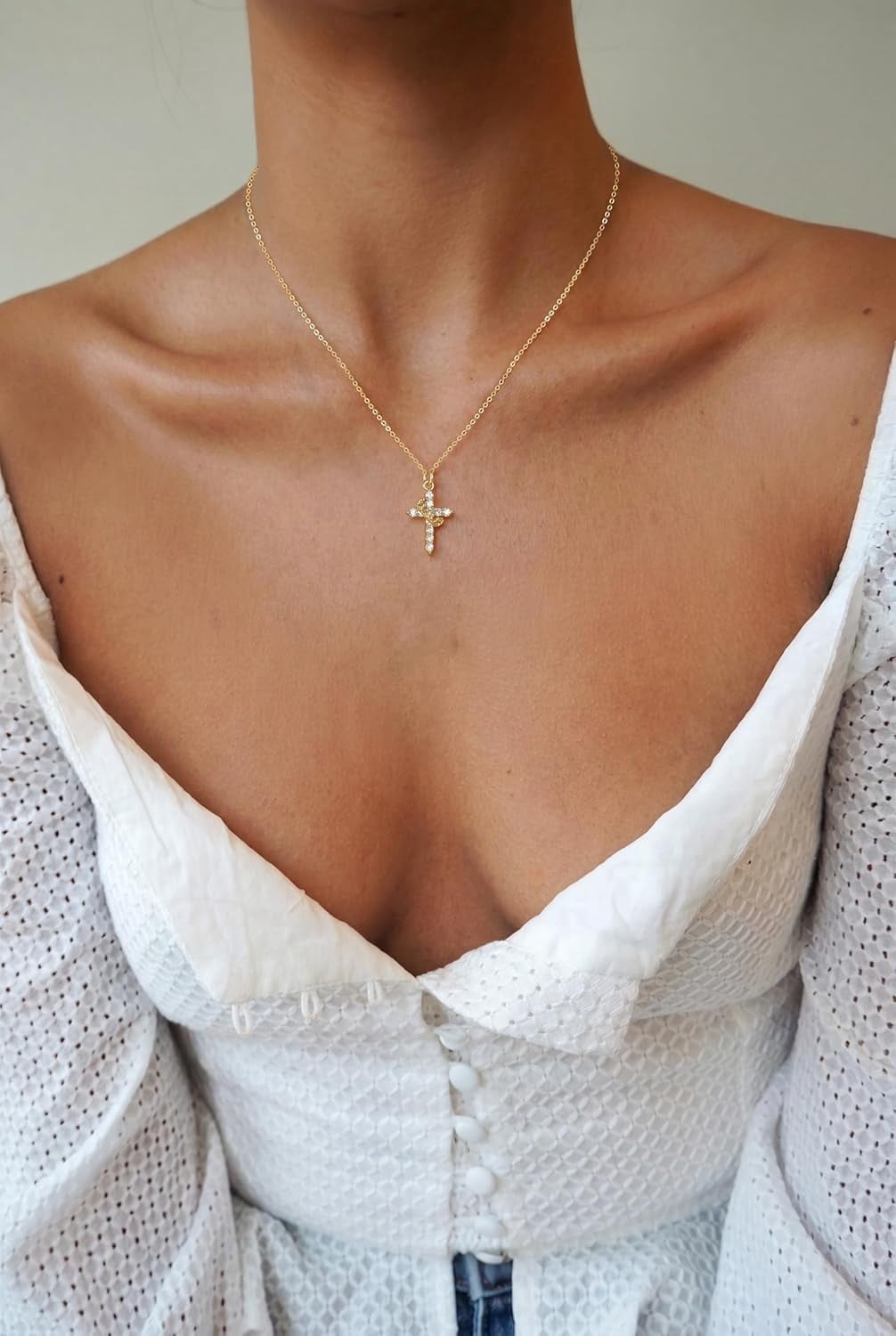 Soleilie Christian Gift Stocking Stuffers Cross Necklace for women-Dainty 14k Gold Plated/Silver Plated Pendant Necklaces Simple Cute Tiny Necklace Jewelry for Women