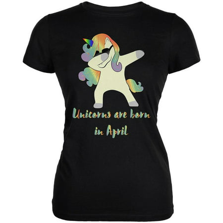 April Birthday Dabbing Unicorn Sunglasses Juniors Soft T Shirt