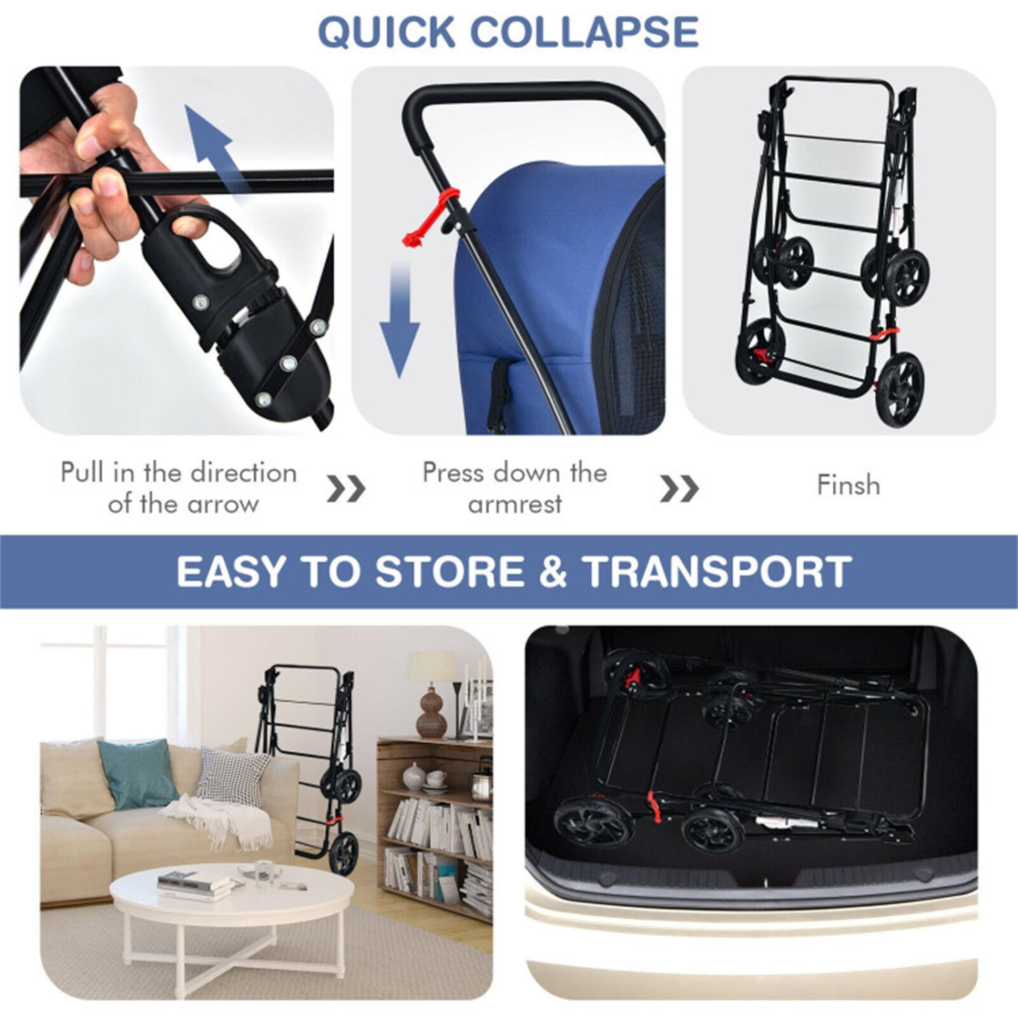 Pefilos 41" Double Pet Stroller Dog Cat Cage Jogger Stroller, 4-in-1 Travel Foldable Carrier Puppy Stroller with Detachable Carriers and Travel Carriage, Blue Pefilos 41" Double Pet Stroller Dog Cat Cage Jogger Stroller, 4-in-1 Travel Foldable Carrier Puppy Stroller with Detachable Carriers and Travel Carriage, Blue