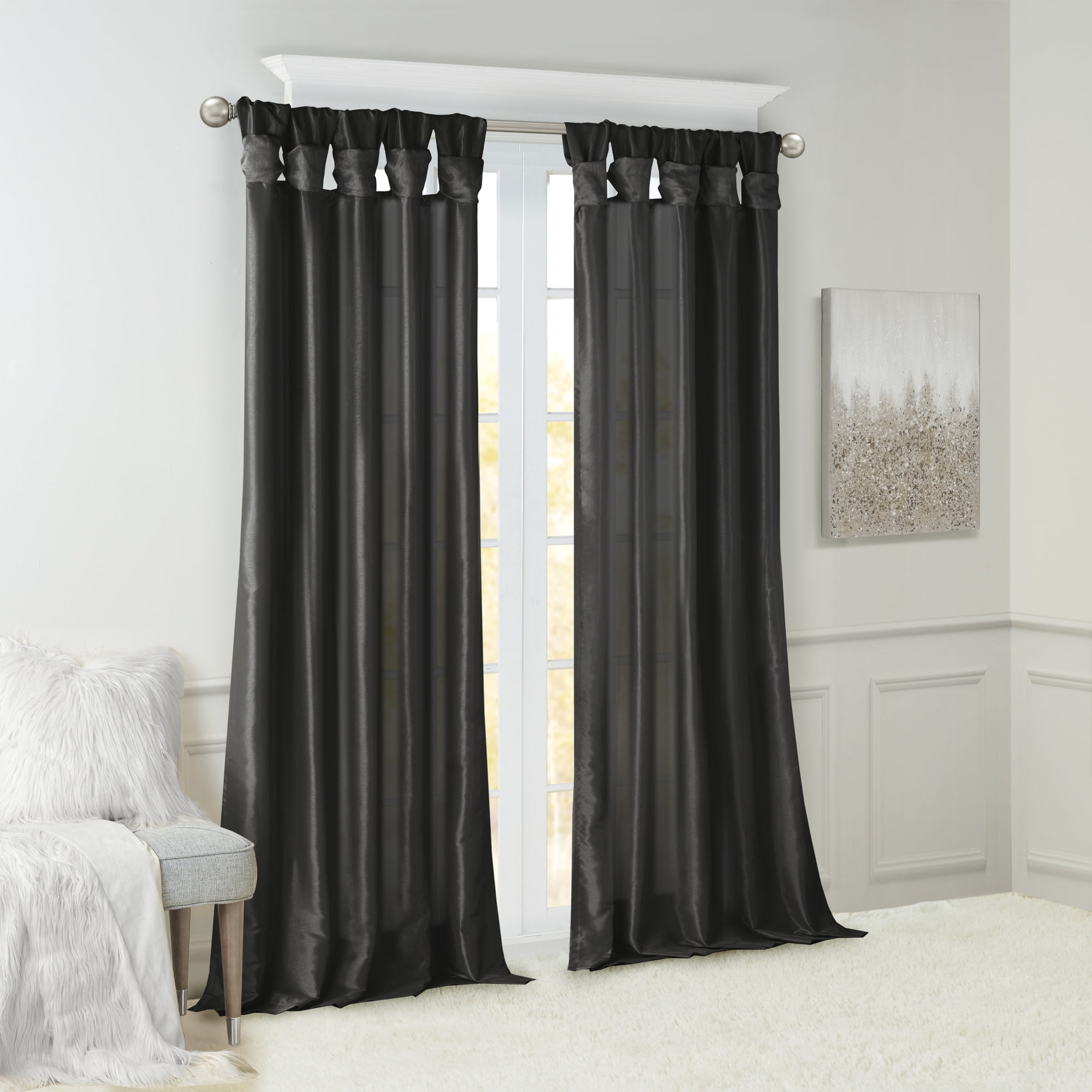MAYEERTY 50x108" Twist Tab Lined Window Curtain Panel Black