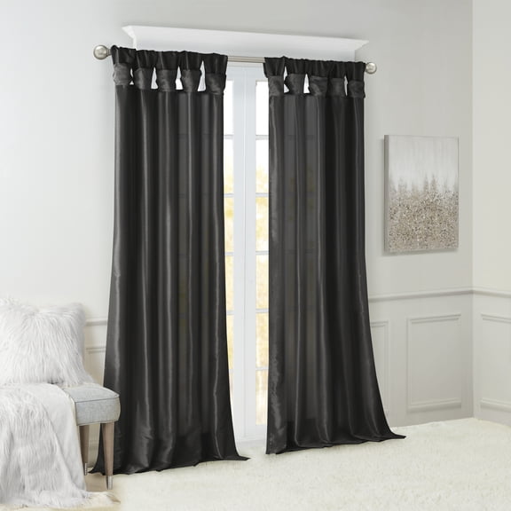 Twist Tab Lined Window Curtain Panel Black 50X108"