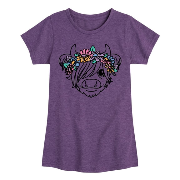 Instant Message - Highland Cow Flower Crown - Toddler And Youth Girls Short Sleeve Graphic T-Shirt