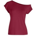 thumbnail image 3 of Red Womens Tops Women's Casual Off Shoulder Tops Short Sleeve T Shirts Loose Summer Blouse Shirts for Women, 3 of 6