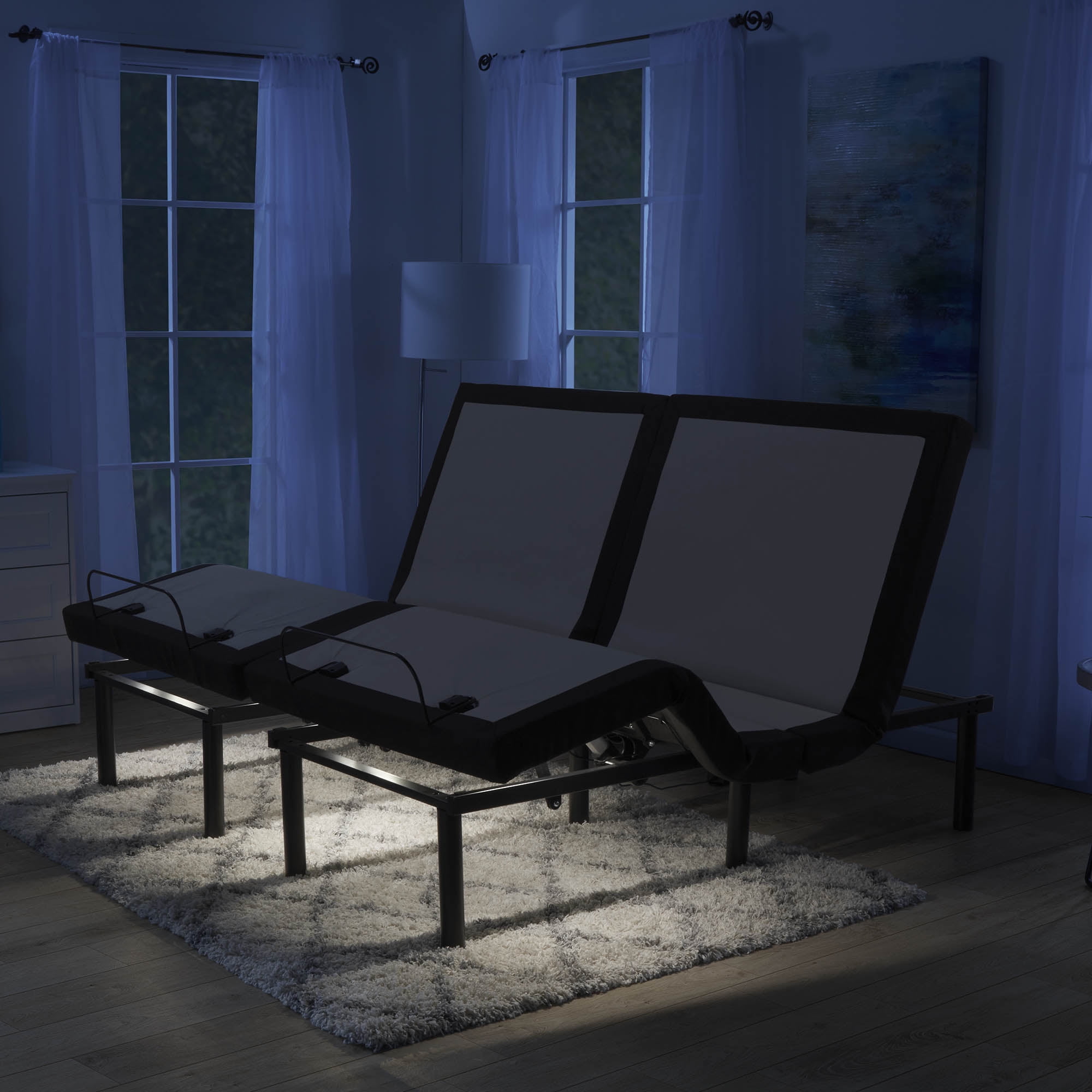 Virtu Split King Size Adjustable Bed Base for Stress Management with Massage, Remote Control, USB Ports, 14" Underbed Storage, LED Lights