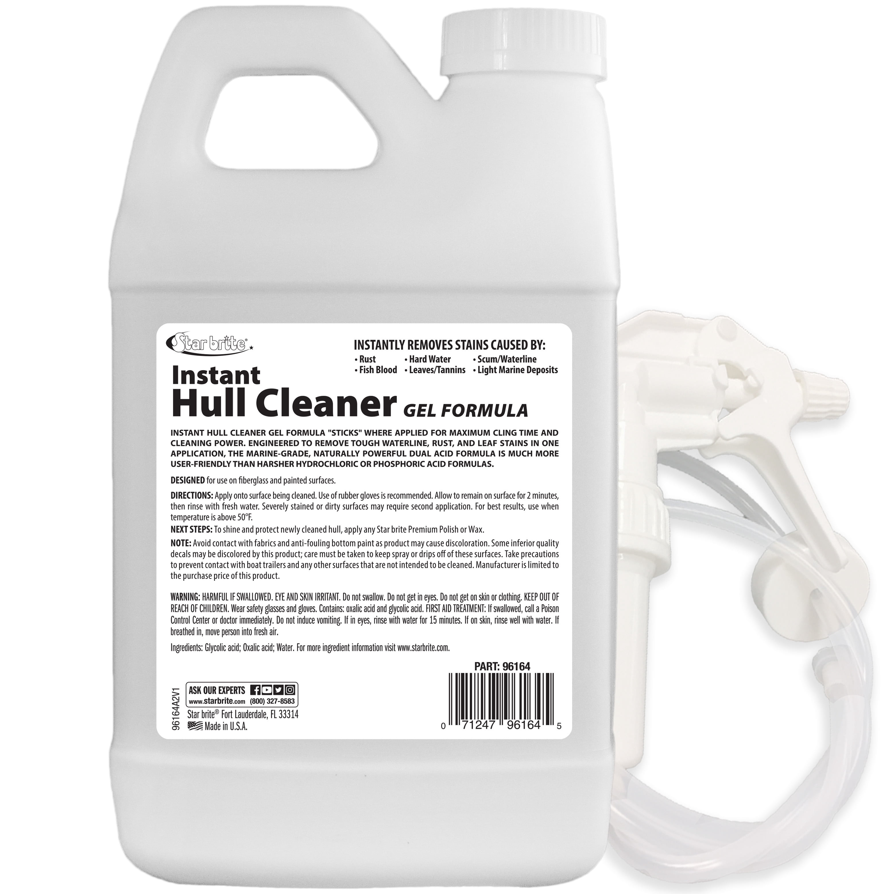 STAR BRITE Instant Hull Cleaner - Gel Spray Formula Clings to Vertical Surfaces Easily Removing Stains From Boat Hulls, Fiberglass, Plastic & Painted Surfaces 64 Oz WITH SPRAYER (096164)