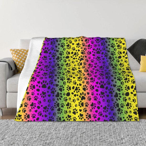 Fotbe Animal Paw Rainbow Manta de Franela con Estampado, Manta Ultrasuave para Cama, Sofá, Auto, Hipoalergénica y Antibolitas-80"x60"