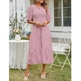 thumbnail image 3 of Women's Spring 2025 Crewneck Puff Sleeve Smocked Lace Textured Tiered A-Line Flowy Midi Dress, 3 of 11