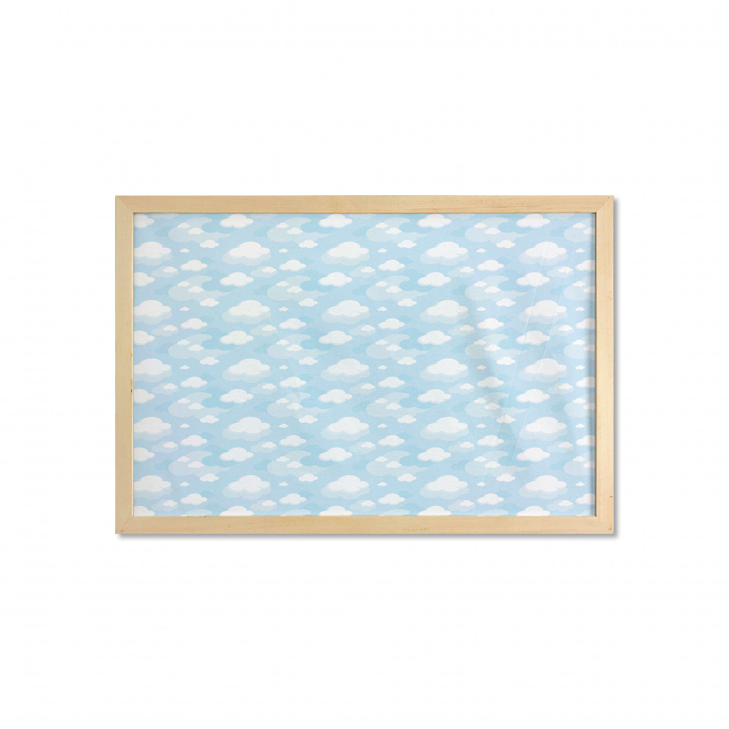Blue Sky Wall Art with Frame, Continuous Fluffy Clouds Motifs Cartoon ...