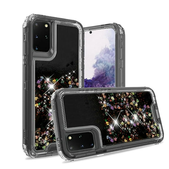 For Samsung Galaxy S20 Plus S20 S11 6.7inch Quicksand Liquid Glitter Transparent Hybrid Case Cover - Black