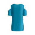 thumbnail image 5 of Wang6 Plus Size Cold Shoulders T Shirts for Women Summer Loose Fit Short Sleeve Tops Causal Crew Neck Solid Tees 0629LiLight Blue XXXL, 5 of 5