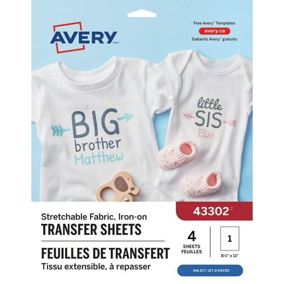 Avery Stretchable T-Shirt Transfers, 11" x 8 ½", for Inkjet Printers - 43302