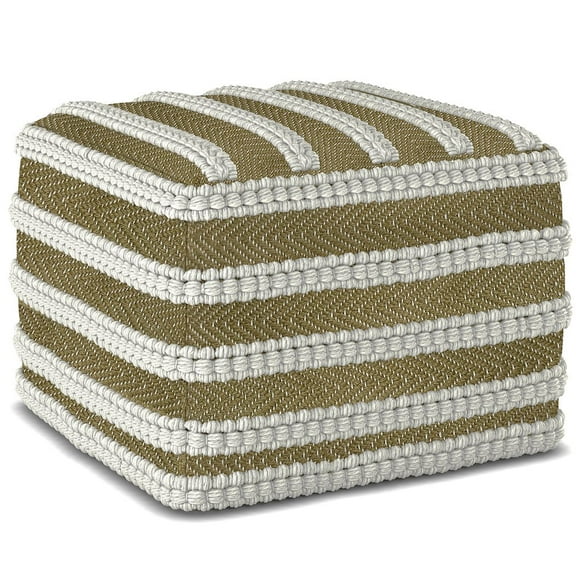 Simpli Home Liam Square Woven Pouf in Natural