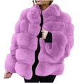 thumbnail image 6 of Odeerbi Womens Faux Fox Furry Overcoat Thicken Fleece Jacket Winter Fuzzy Coat Plus Size Winter Warm Coat Loose Stand Collar Plush Jacket Purple, 6 of 6