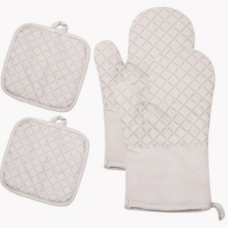 Mduoduo 4-Piece Set Silicone Oven Mitts Heat Resistance and Potholders for  Cooking, Baking and Grilling,Beige