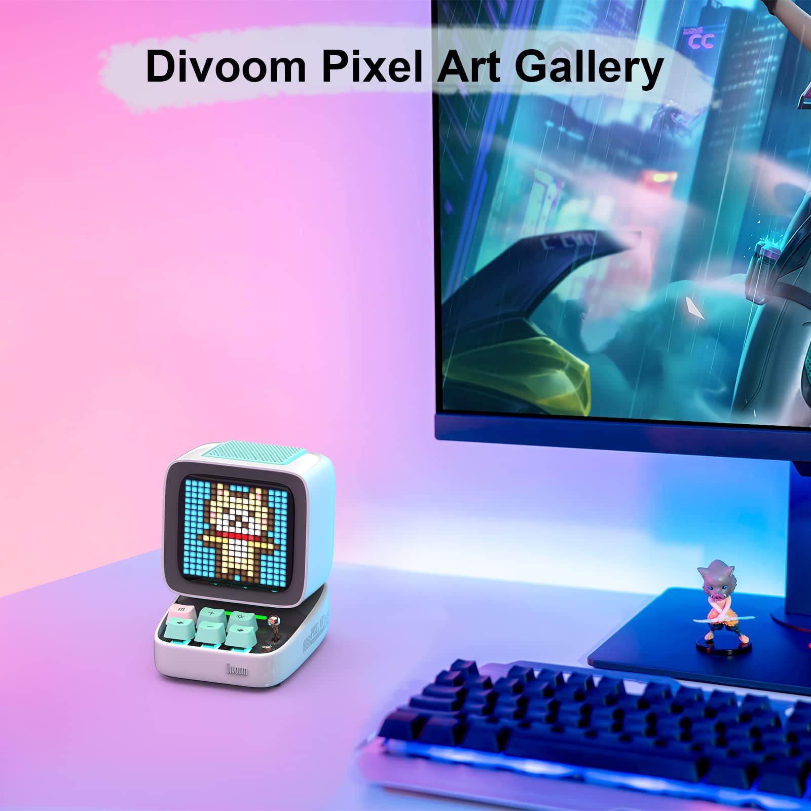 Divoom Ditoo Retro Pixel Art Game Bluetooth Speaker with 16X16 LED App controlled Front Screen (Pink)