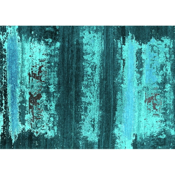 Ahgly Company Machine Washable Indoor Rectangle Oriental Turquoise Blue Industrial Area Rugs, 8' x 10'