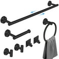thumbnail image 1 of PHANCIR Juego de Accesorios de 7 Pzas para Baño, Accesorios de Acero Inoxidable, Incluye Toallero de 24", Soporte para Papel Higiénico, Toallero, Ganchos para Bata, Juego de Toallero de Baño Montado en la Pared, Negro Mate, 1 of 8