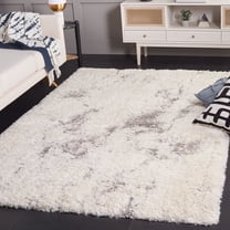 SAFAVIEH Cloud Edvin Distressed Polyester Shag Area Rug, Ivory/Gray, 5'3" x 7'7"