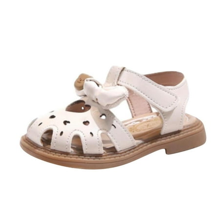 Meresysid Toddler Kids New Summer Sandals Hollowed-out Bowtoe Sandals Baby Bow Princess Shoes Beige
