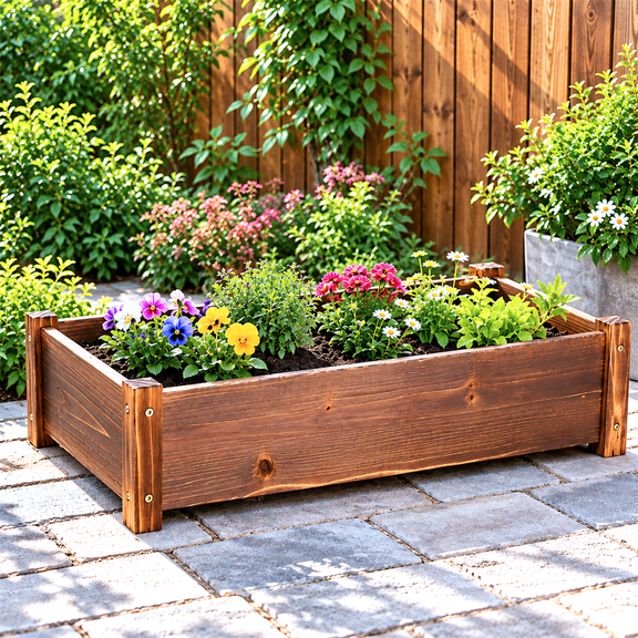 UNHO Wooden Planter Box, 26x13x6 Inch, Carbonized Pine Wood, Dark Brown