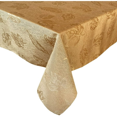 

Newbridge Tremont Autumn Leaf Damask Thanksgiving Fabric Tablecloth Swirling Leaves Damask Fall Season Soil Resistant Easy Care Solid Color Tablecloth 60 Inch x 84 Inch Oblong/Rectangle Gold