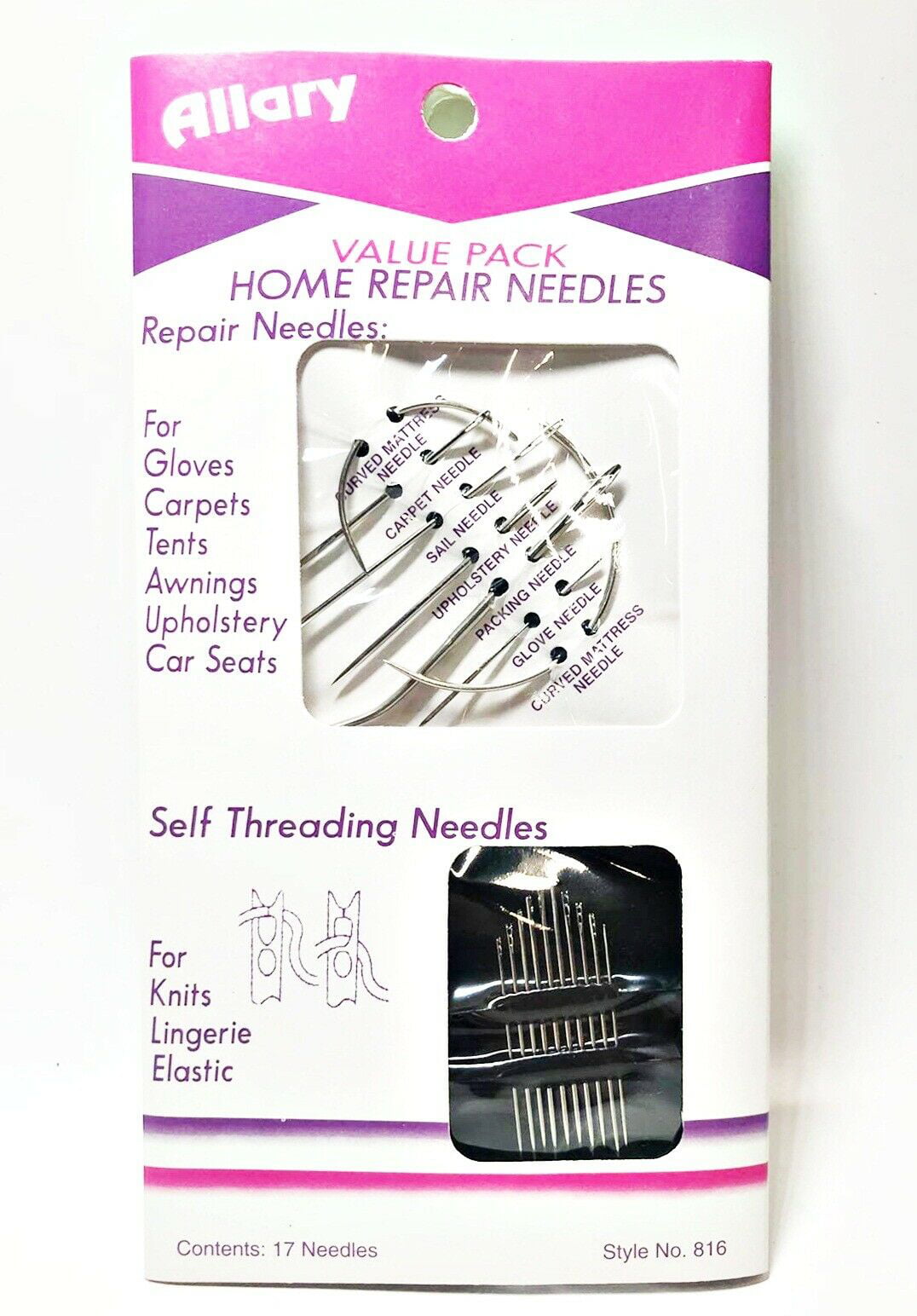 Allary Sewing Repair Kit.1 Instant Repair & Hem Tape,6 Pre-Threaded Hand Needles