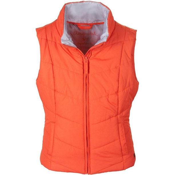 Aeropostale Womens Solid Chevron Zip Up Puffer Vest, Naranja, XS Aeropostale Chaleco acolchado
