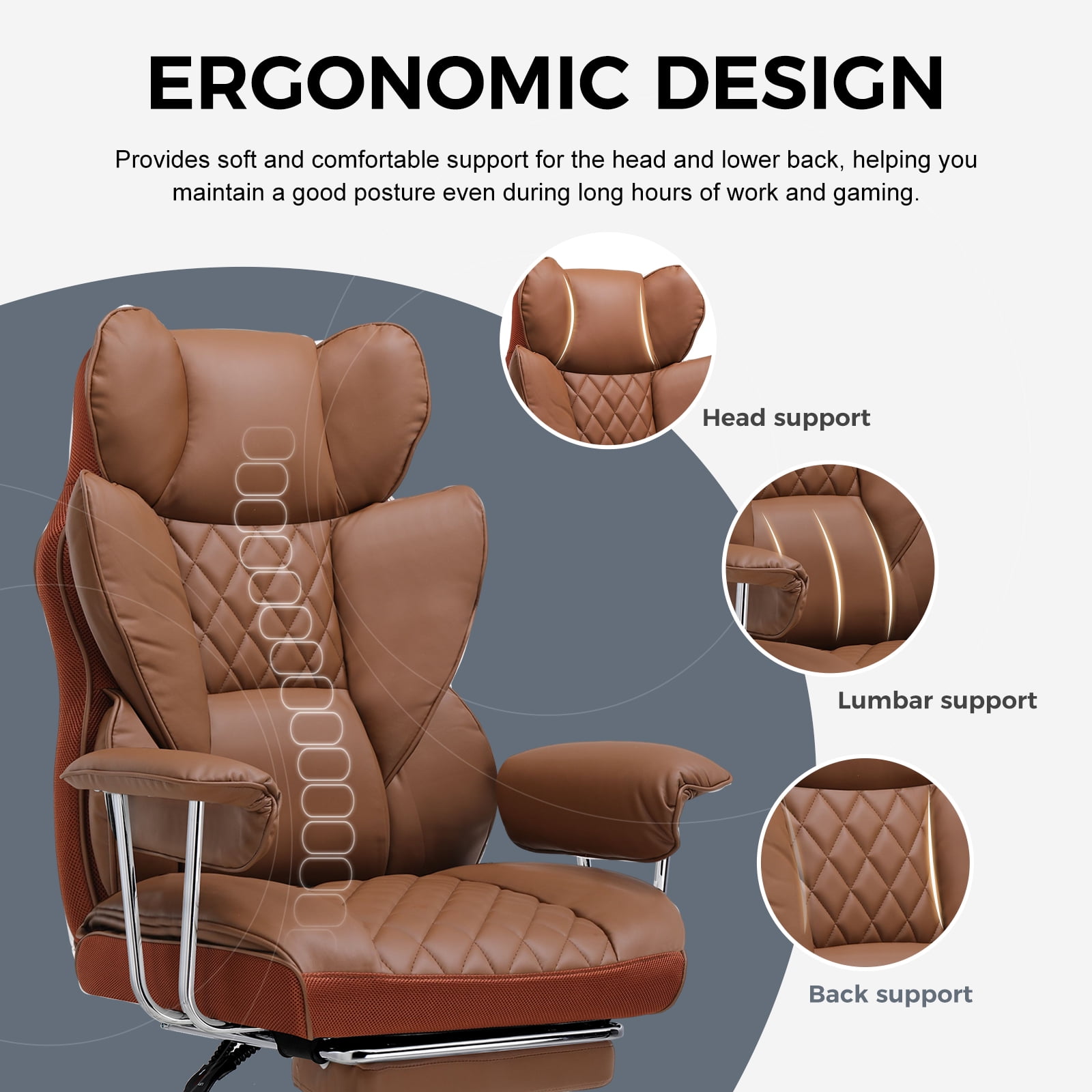 CloudRest Pro Big and Tall Gaming Chair, High Back PU Leather Office Chair with Footrest, Ergonomic Executive Chair with Pocket Spring Lumbar Support & Soft Fixed Armrests