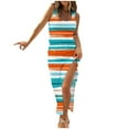 thumbnail image 1 of Robes d'Été pour les Femmes à la Mode Sans Manches Taille Haute Boho Cordon Côtelé Robe de Soleil Ruché Sexy Haute Fente Robe Maxi, 1 of 5