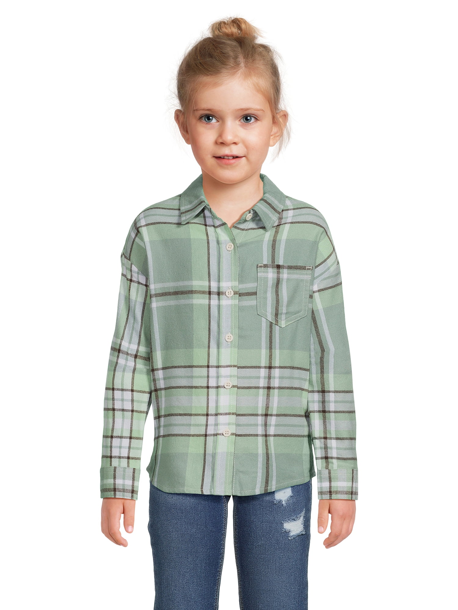 Wonder Nation Girls Long Sleeve Flannel, Sizes 4/518 & Plus