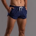 thumbnail image 6 of Yuncity Men Shorts Solid Color High Waist Elastic Thin Lightweight Drawstring Summer Running Jogging Sport Outdoor Daily Wear Men's Shorts Size XXL Navy, 6 of 9