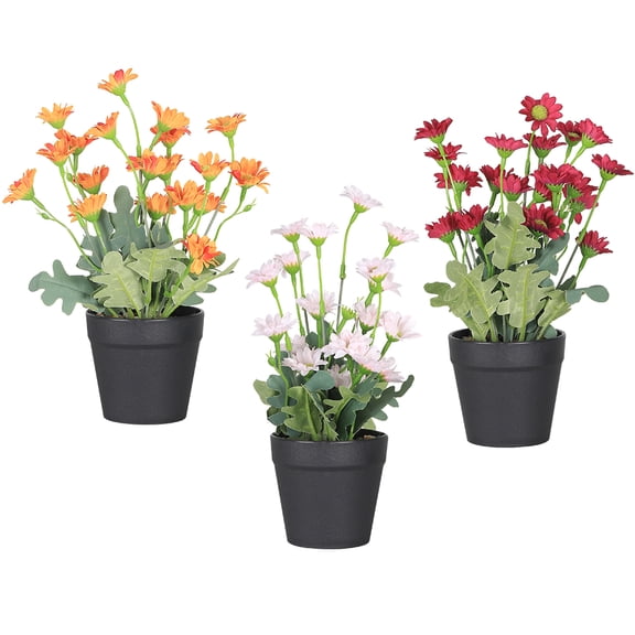 Oumilen Artificial Daisy Set of 3, Realistic Potted Faux Greenery for Home Office Indoor Decor