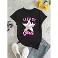 thumbnail image 2 of Camiseta deportiva informal con estampado de estrellas y letras, manga corta, cuello redondo, para primavera y verano, ropa de mujer, camiseta deportiva informal., 2 of 6