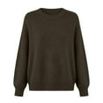 thumbnail image 4 of Lcziwo Cotton Knit Pullover for Women Light Round Neck Solid Comfy Pullovers Cotton Thermal Early Fall Fashion Outfits Brown,XXL, 4 of 4